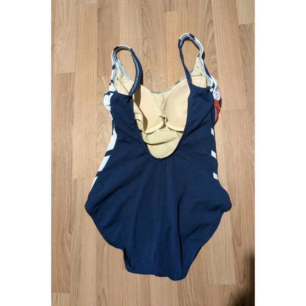 VTG Rose Marie Reid 1 Piece Cotton Blend Stripe Lined Swimsuit High Leg Low Back